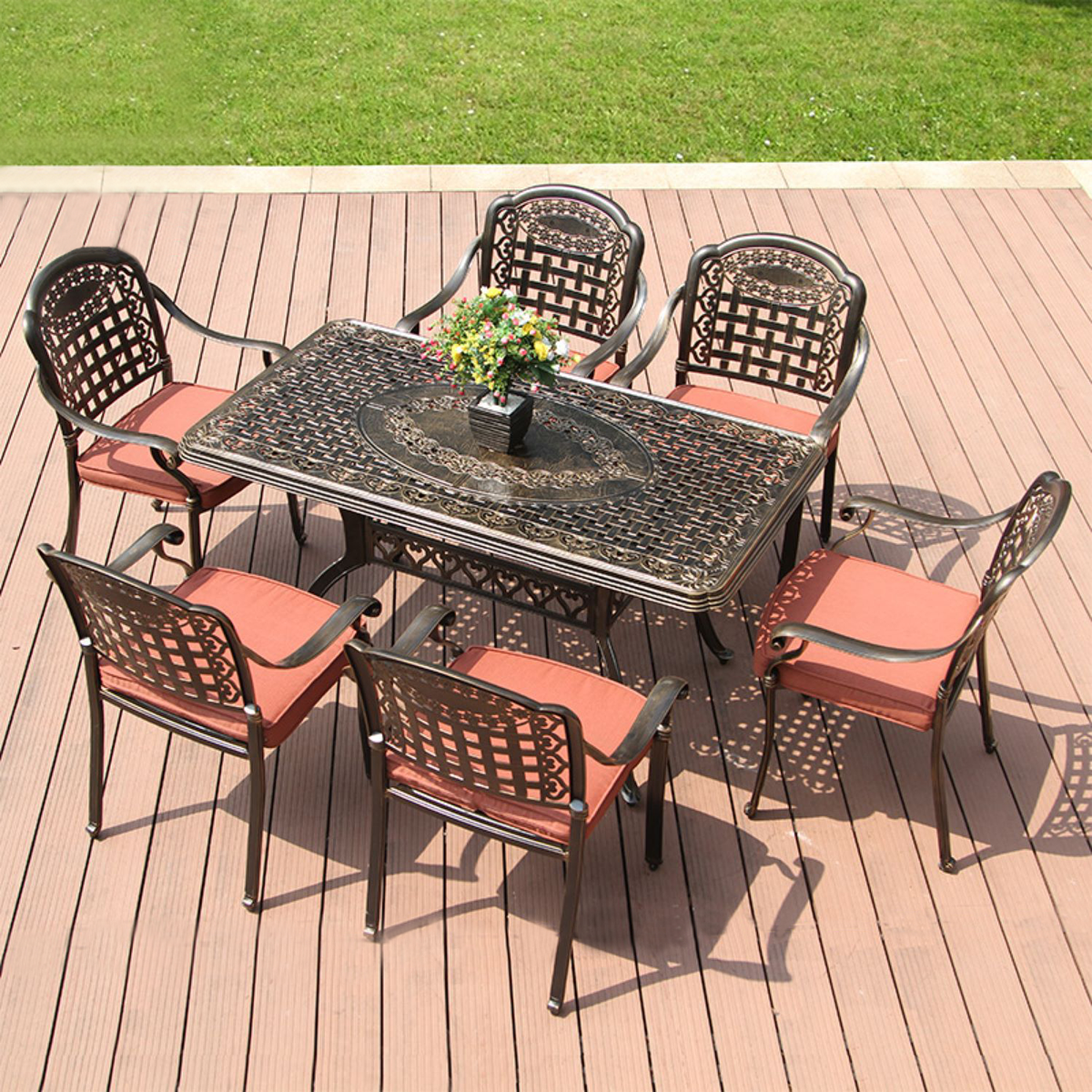 4 seats and 6 seats outdoor dining set cast aluminum with waterproof cushion