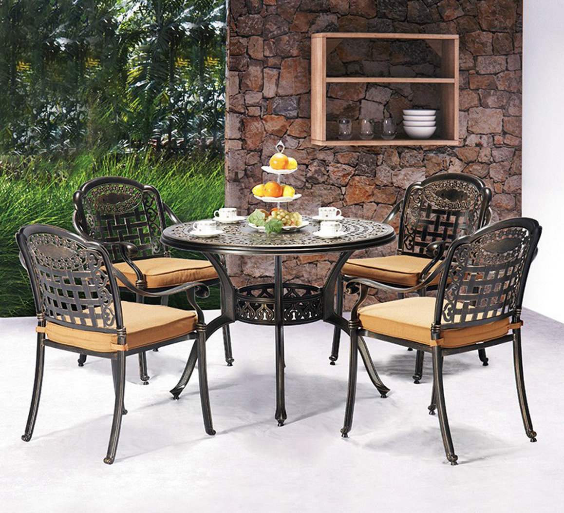 4 seats and 6 seats outdoor dining set cast aluminum with waterproof cushion